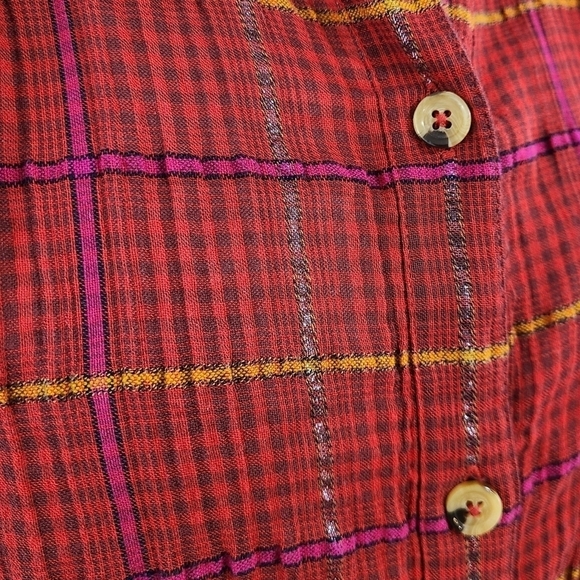 Free People Break My Stride red plaid shirt button down oversized medium - Picture 7 of 9